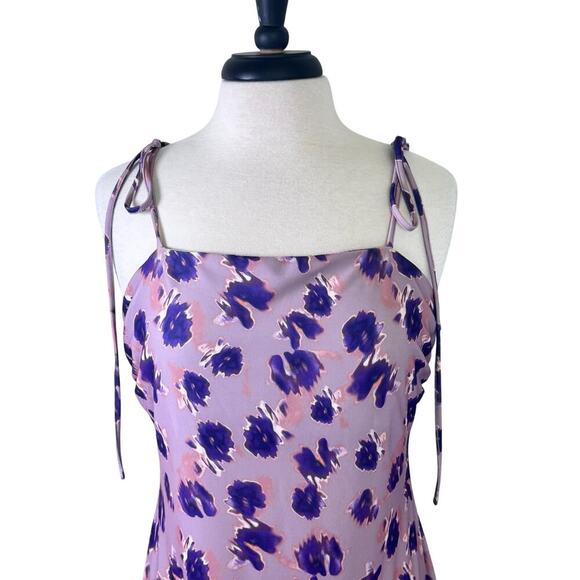 Nordstrom OPEN EDIT Tie Shoulder Mini Dress Purple-Pink Ash Blur Floral Sz XL - Picture 2 of 9